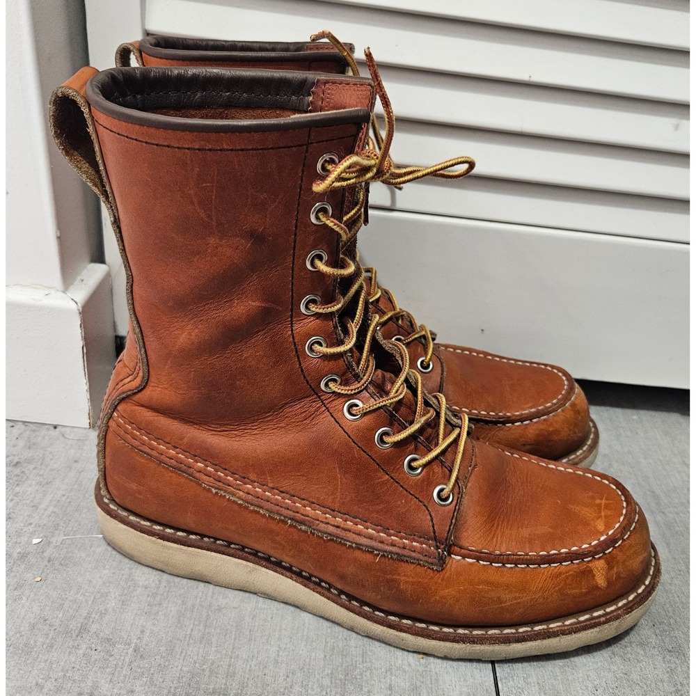 Red Wing 877 Mens 8.5 D Classic Moc Toe 8-Inch Leather Boots Oro Legacy Brown